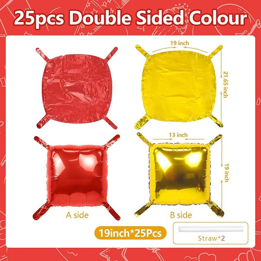 NISOCY 25PCS Christmas Balloons Red Gold Square Foil Balloons Wall Backdrop Metallic Double Sided Red Gold Balloons Tunnel Arch Kit for Valentine's Day Wedding Birthday Engagement Party Decorations