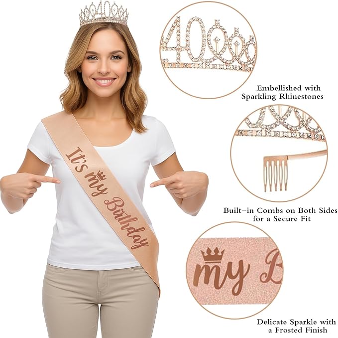 40th Birthday Decorations for Women – 59pcs Back in 1985 Party Supplies Backdrop, Banner, Honeycomb Centerpieces, Hanging Swirls, Foil & Latex Balloon, Cake & Cupcake Toppers, Sash, Pom Poms, Crown
