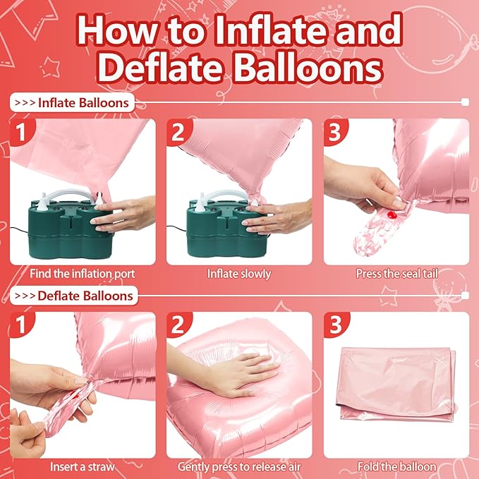 NISOCY 25PCS Red and Pearl Pink Square Foll Balloons Wall Backdrop Double Sided Red Pink Balloon Arch Kit for Birthday Bachelorette Anniversary Engagement Valentine's Day Strawberry Party Decoration