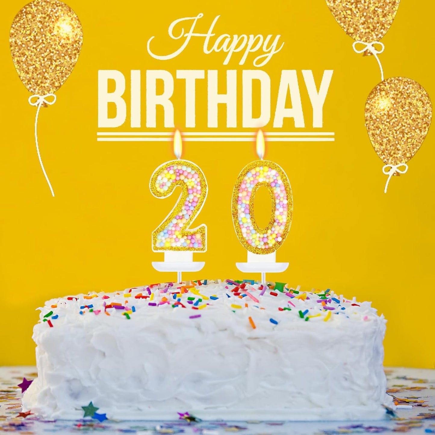20th Birthday Candle for Cake, Colorful Macaron Numeral Candles for Women/Men, Birthday Party Cake Decorations, Golden Cake Topper for Birthday Party Supplies (Number 20)