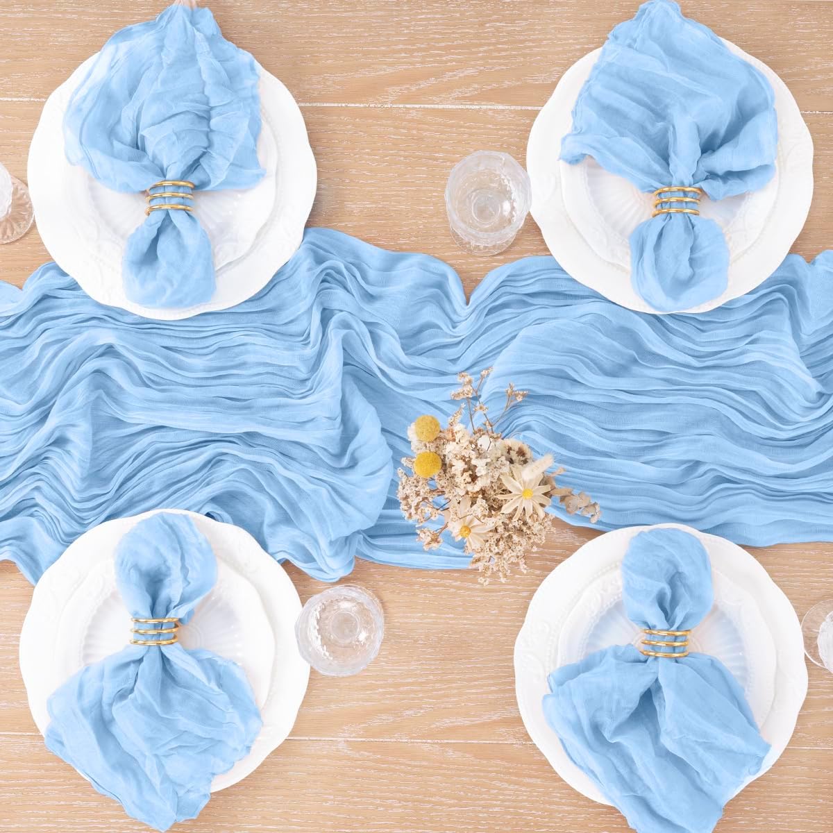 MLMC Light Blue Table Runner Baby Blue Cheesecloth Table Runner 10ft Baby Shower Decorations Rustic Gauze Fall Cheese Cloth Centerpiece 35x120 Inches for Gender Reveal Birthday Party Wedding Decor