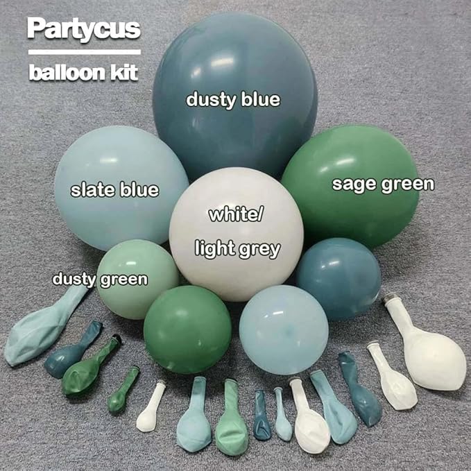 Dusty Blue Green Balloon Arch Kit Double Stuffed Sage Dusty Green White Matte Balloon Garland Slate Blue Teal Latex Balloons for Baby Shower Birthday Neutral Bridal Wedding Gender Reveal Party Decor