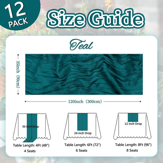 12 Pack Teal Cheesecloth Table Runner 10ft Boho Gauze Fabric Cheese Cloth Table Runner 35 x 120 Inch Rustic Sheer Runner for Romantic Wedding Decor Baby Shower Party Table Centerpiece Decoration