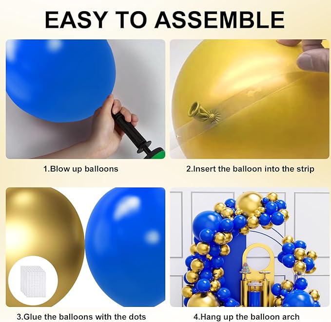 YMSZ Royal Blue and Gold Balloons Garland Arch Kit, 134pcs Metallic Gold and Blue Balloons for Birthday, Baby Shower, Anniversary, Graduation Party Decorations
