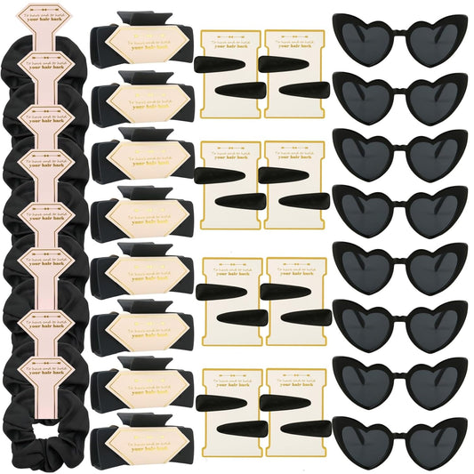 Bridesmaid Scrunchies Proposal Gifts Bachelorette Hair Claws Clips Girls heart sunglasses for Wedding Party Favors (black 40sets)