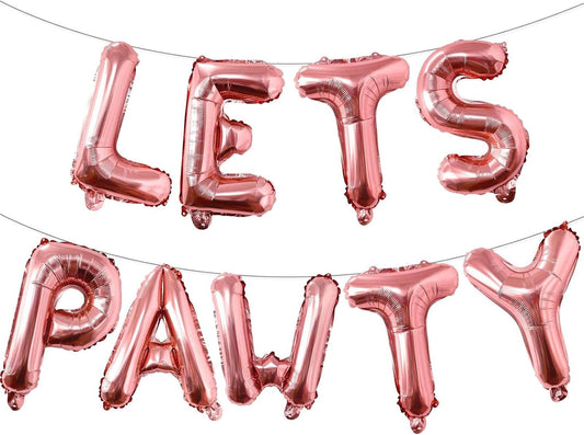 9 Pcs Lets Pawty Balloons Banner 16 Inch, Dog Cat Pet Birthday Letters Sign Lets Pawty Balloons Happy Birthday Banner for Pet Dog Cat Party Supplies Decorations (Rose Gold)