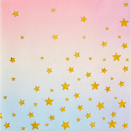 100 Gold Star Cocktail Napkins- 2-Ply Gradient paper Napkins for Parties, Weddings, Birthday, Bars & Everyday Use- Disposable Fancy Dinner Napkins (100-Pack)