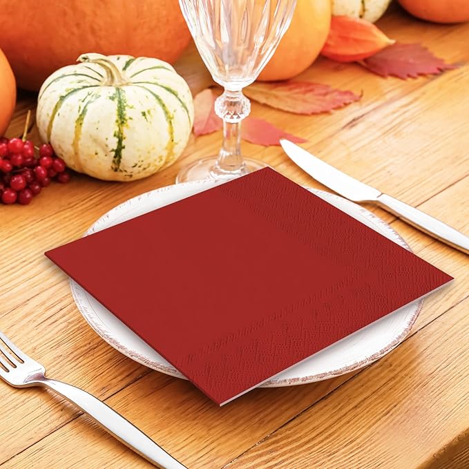 Whaline Fall Thanksgiving Paper Napkin Orange Red Green Dinner Napkin 3 Colors Disposable Luncheon Napkin for Party Supplies Table Decorations, 150 Pcs