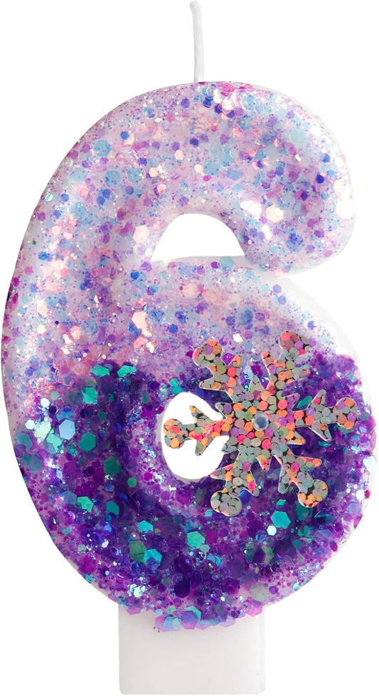 Purple White Frozen Birthday Candles, Sparkler Number 6th Birthday Candle for Party Supplies, Snow Winter Frozen Birthday Party Decorations, Number 6 Cake Toppers Decorations