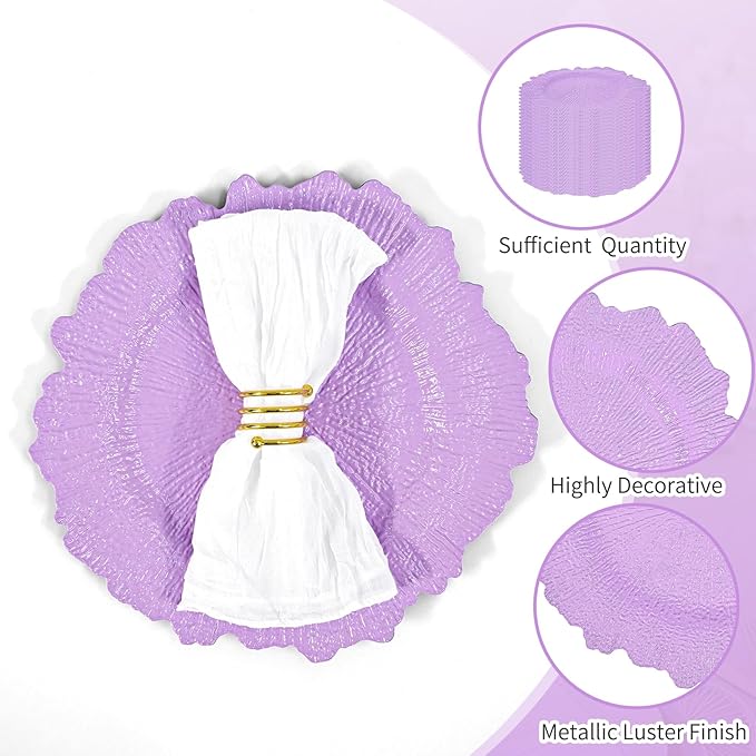 50 Pcs Lavender Charger Plates Bulk 13 Inch Plastic Charger Plates for Dinner Plate, Lavender Chargers for Table Setting, Reef Design Plate Floral Decorative Round Chargers for Wedding Party, Event