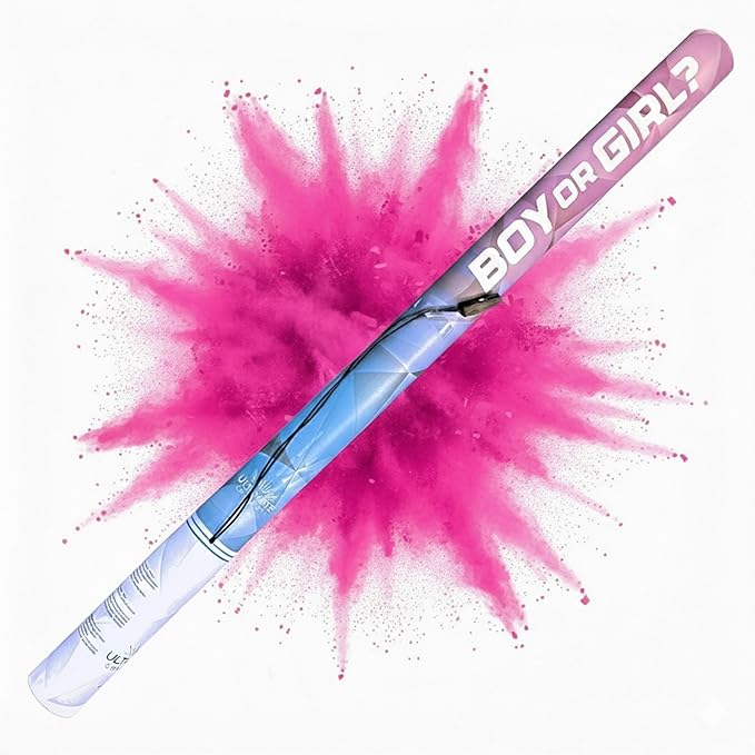 Ultimate Confetti - Electric Pink Powder Cannon Cartridge 24” - Pre-Filled with Food-Grade Powder, Leak-Resistant Gender Reveal Poppers Cannon, Requires EC-1 or EC-4 Confetti Machine to Activate