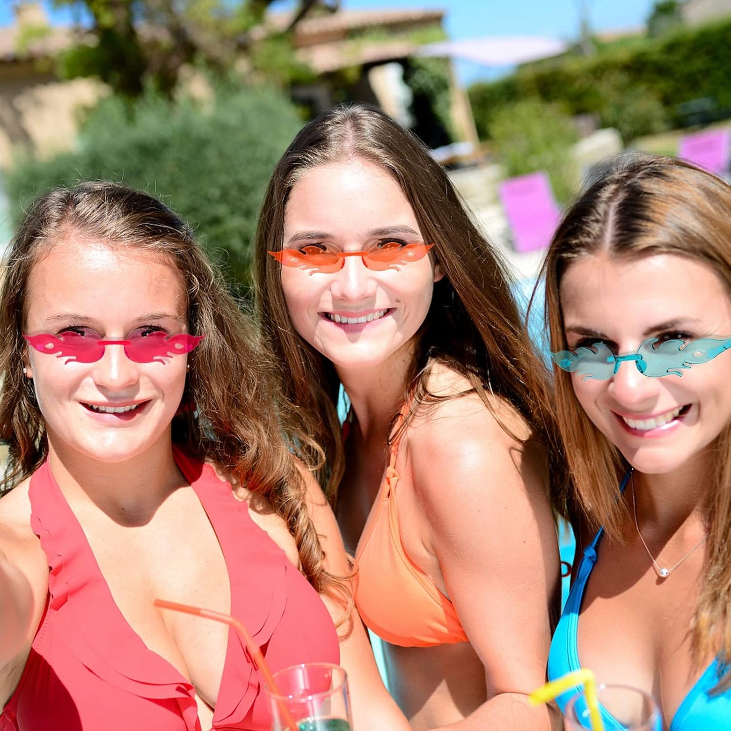 10/20 Pack Star/Heart Shape/Round/Butterfly/Cat Eye/Rectangle/Fire Rimless Tinted Party Sunglasses Color Glasses