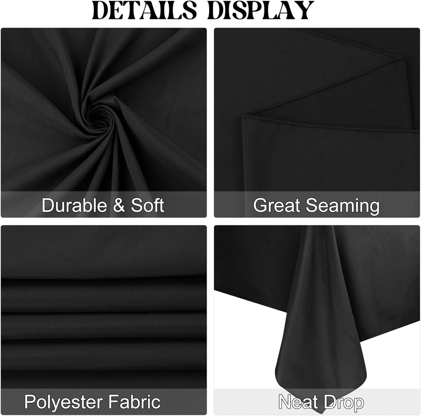 4 Pack Rectangle Tablecloth 90x132Inch Black Washable Polyester Table Cover for Wedding Dining Table Buffet Parties Banquet Decoration（Black）