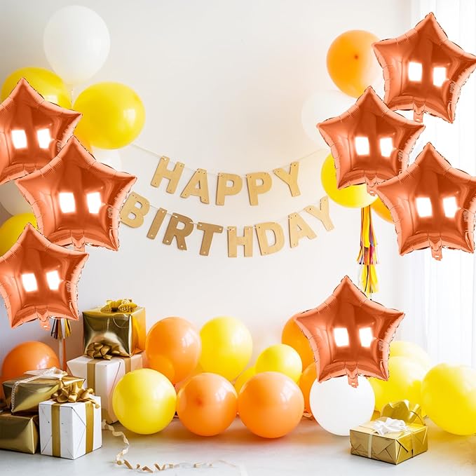 18 Inch Orange Star Foil Balloons, 10PCS Orange Foil Stars Shape Balloons, Big Metallic Stars Balloon Helium Pentagram Balloon for Birthday, Halloween, Thanksgiving Day, Fall Party Decoration