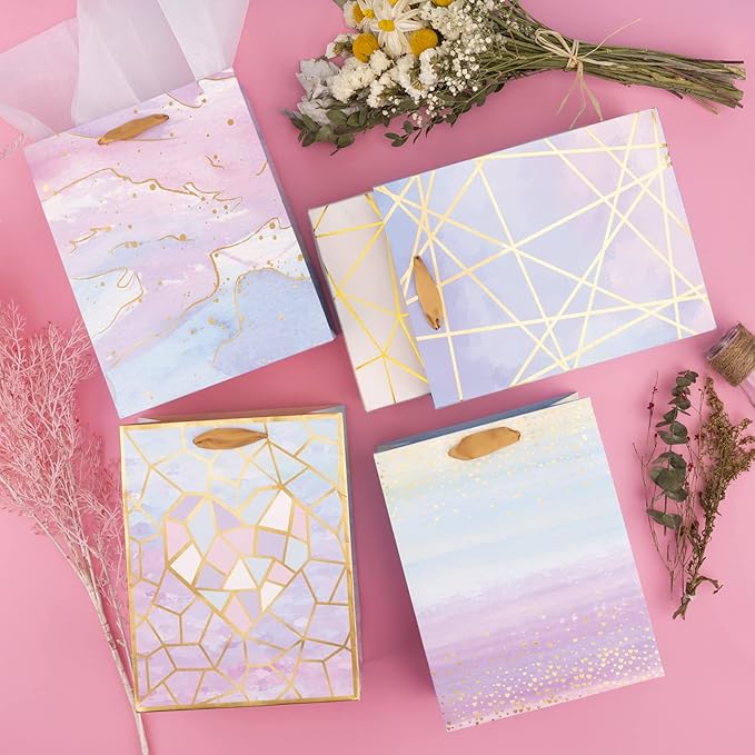 Loveinside Medium Size Gift Bags, Elegant Pattern Gift Bag with Tissue Paper for Shopping,Parties,Wedding, Baby Shower, Craft, Marble, 10" X 5" X 13"