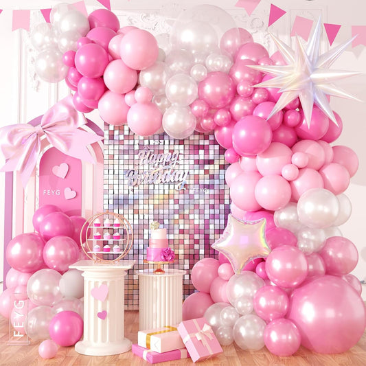 Pearl Pink White Balloon Arch Kit, Pearl Pink Pearl White Balloon Garland Kit with Star Balloon for Themed Birthday Wedding Baby Shower Gender Reveal Bridal Wedding Party Decoration