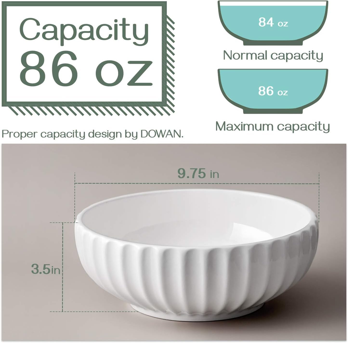 DOWAN 9.8'' Serving Bowls, 86 oz Large Salad Bowl, Ceramic Serving Dishes, Set of 2, Pumpkin Shape for Halloween, Entertaining, Party, Kitchen, Dinner, Banquet, Housewarming Gift, Soft White