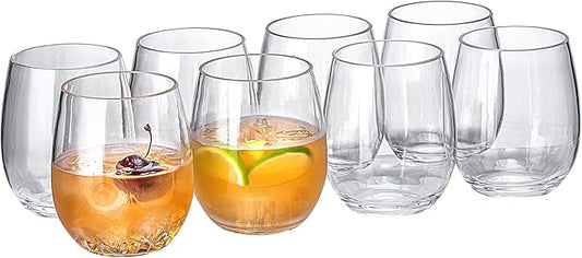 18oz Clear Stemless Wines Cups (Set of 8), Shatter-Proof Acrylic Glasses Drinkware, Reusable Plastic Bar Glasses, BPA-Free, Dishwasher-Safe
