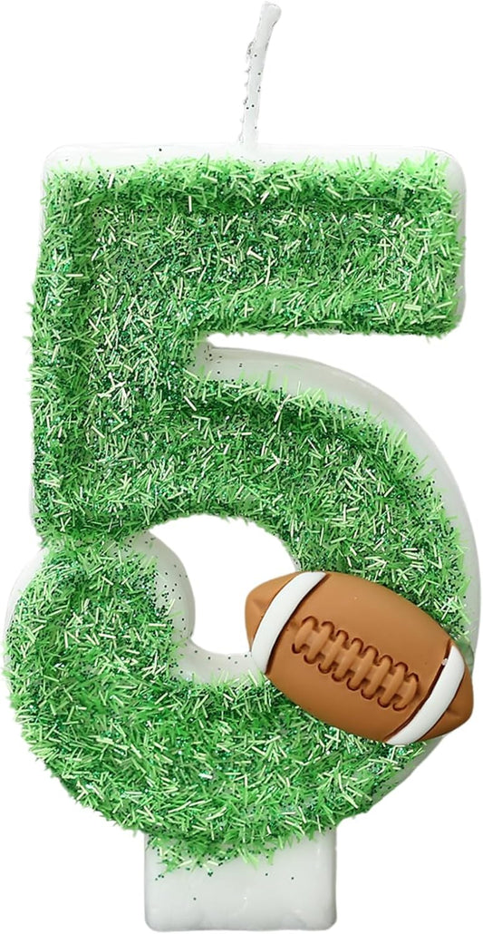 Football Birthday Number Candles for Cake Green Number 5 Candle Football Cake Topper Cupcake Topper for Football Birthday Party Decorations Supplies Favors