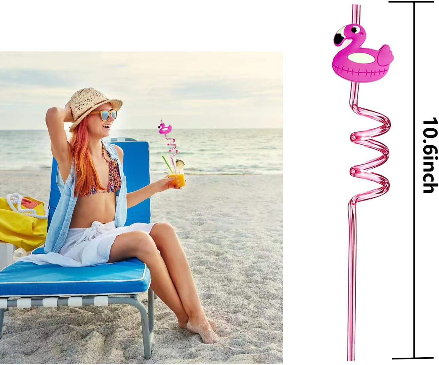 24 PCS Straws for Birthday Party Supplies Drinking Straws with 2 PCS Cleaning Brushes (Summer Beach)