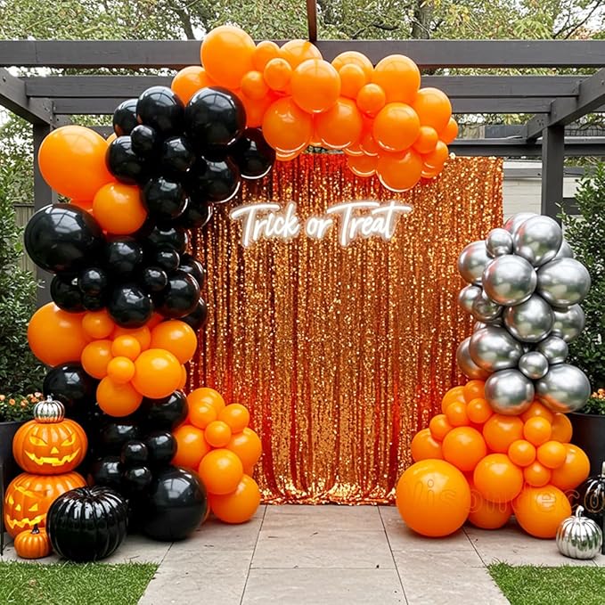 133pcs Orange Black Silver Balloons Garland for Halloween Decorations, Graduation, Basketball Theme Decorations, Party Backdrop, Birthday, Haunted House, Trick or Treat Party Supplies