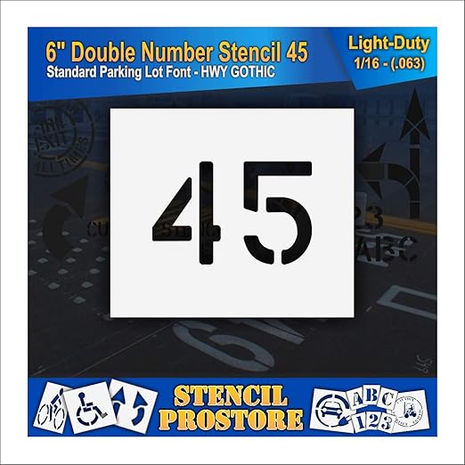 Pavement, Curb, and WheelStop Stencils - 6 inch Double Number Stencil - (45) - 6" x 9" x 1/16" (63 mil) - Light-Duty