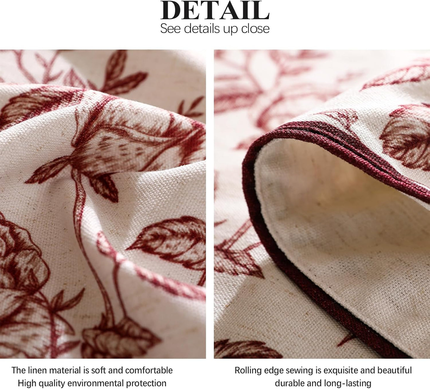 ISAENNE Designer Vintage Linen Rectangular Tablecloth,Red Floral Pattern Linen Stain Resistant Table Cloth,Decor Tablecloths for Dining Thanksgiving Kitchen Tea Party,55"*87"-Harmony