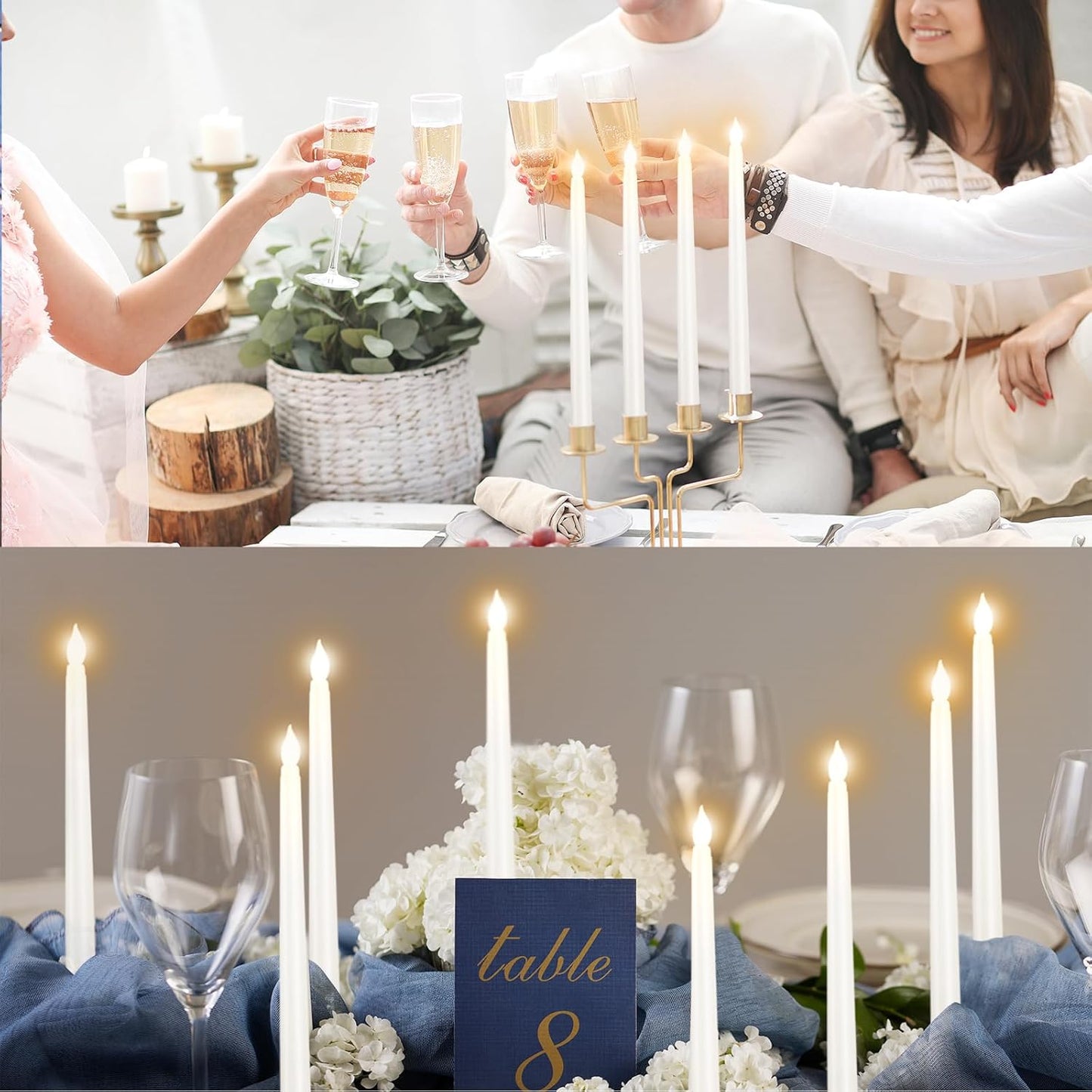 24pcs Flameless Flickering LED Taper Candles Bulk Battery Operated Candles for Christmas Halloween Birthday Wedding Party, (Ivory, 11 inch, 24pcs)