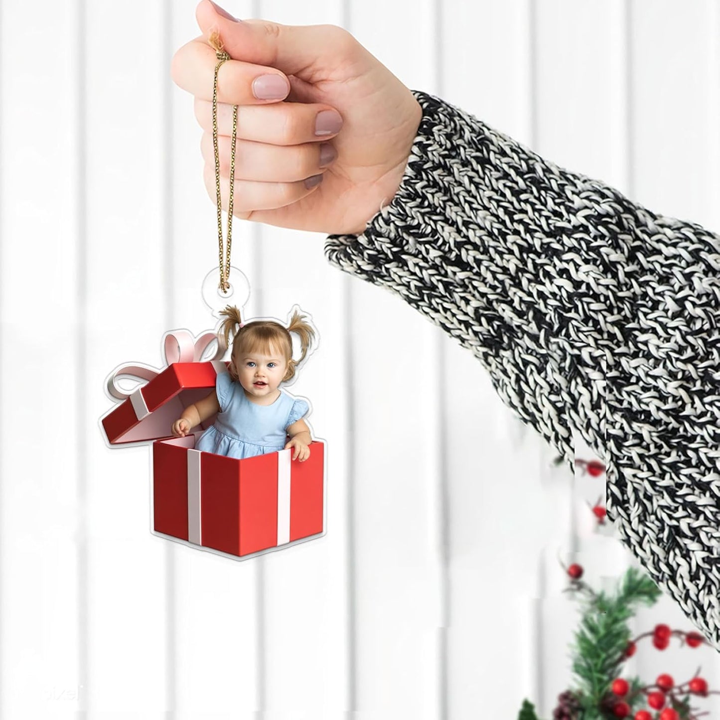 Custom Photo Baby Gift Box Ornament, Personalized Baby Keepsake, Newborn Gift, Baby Shower Decor Acrylic Ornament – Personalized Christmas Tree Decoration, Custom Holiday Keepsake