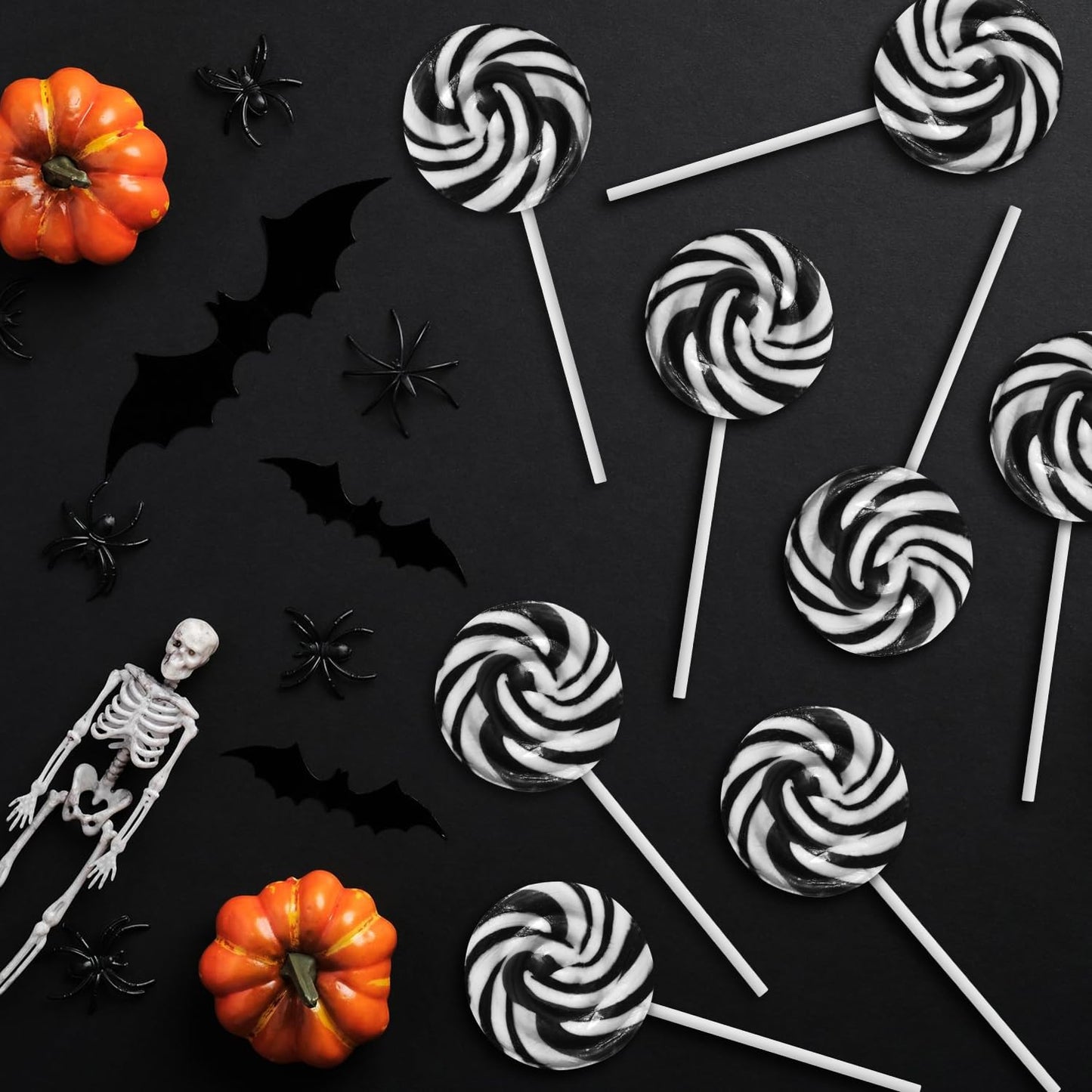 Black and White Halloween Lollipops, 24 Pieces of swirl Lollipops Individually Wrapped, Perfect Trick or Treat for Kids and Adults, Halloween Candy Individually Wrapped for Sharing at Parties