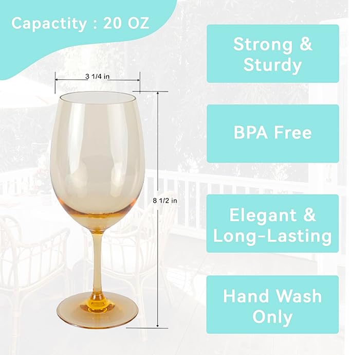 Lily's Home Unbreakable Acrylic Wine Glasses, Made of Shatterproof Tritan Plastic and Ideal for Indoor and Outdoor Use, Reusable (Multi - Light) - 20 oz each, Set of 4