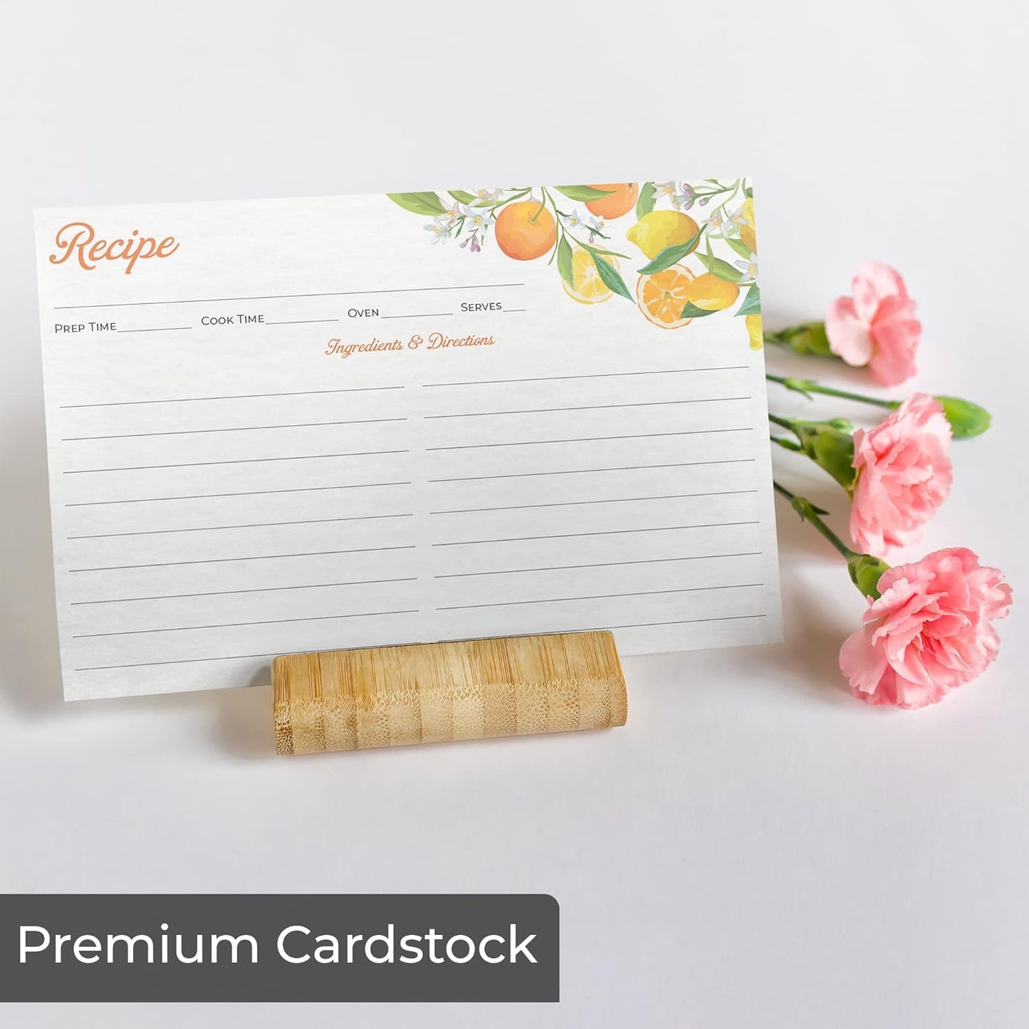 60 Pack | Recipe Cards 4x6 Double Sided | Orange & Lemon Design | Premium Durable | Easy to Write On | Blank Recipe Cards