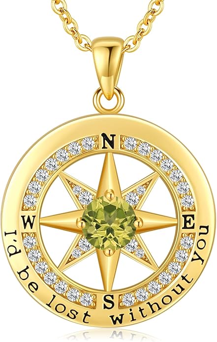 S925 Necklace Gift for Wife |Compass Jewelry |Women Anniversary |Sterling Silver |Girlfriend Birthday Gifts for Her Valentines |I'd be Lost without You |Jewel 18K Gold