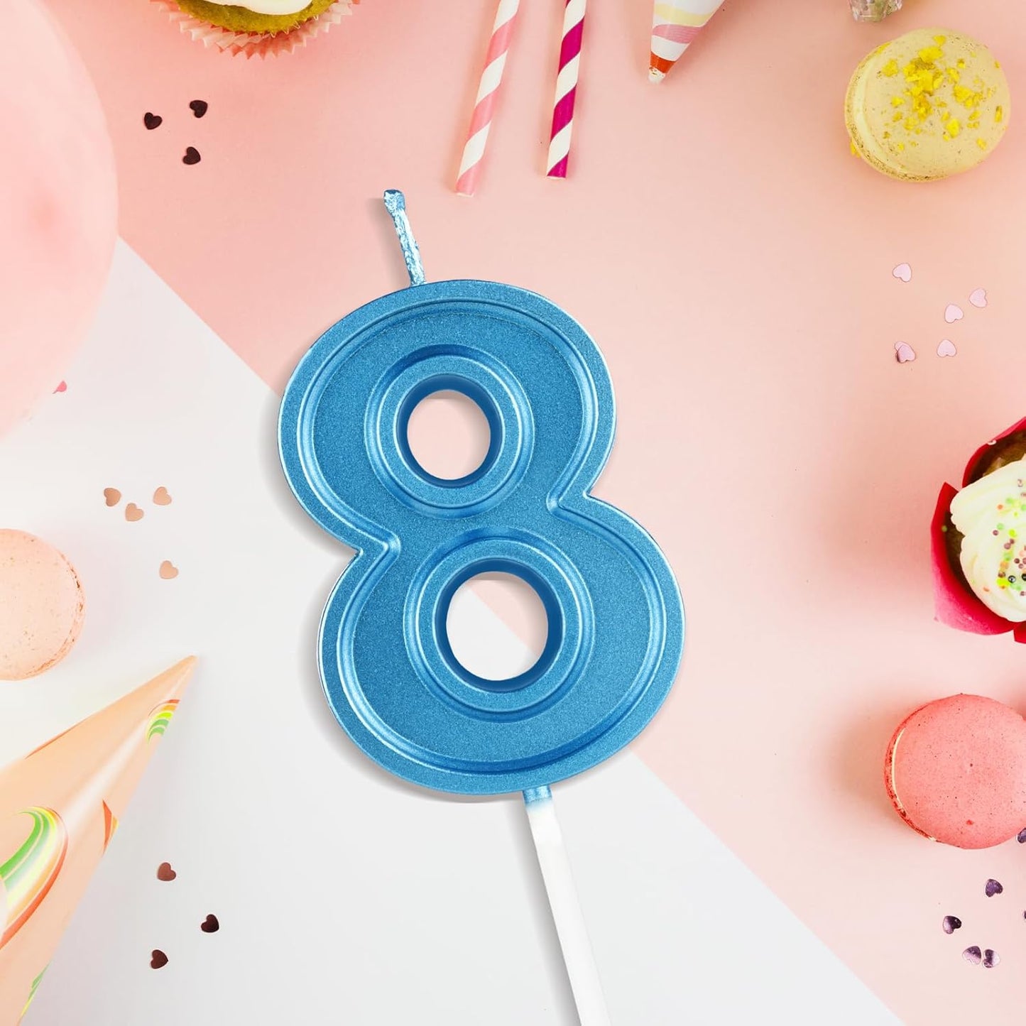 BEAN LIEVE Blue Birthday Candles Number 8, Blue Number Candles, Cake Number Candles for Birthday Parties and Wedding Anniversary Celebrations