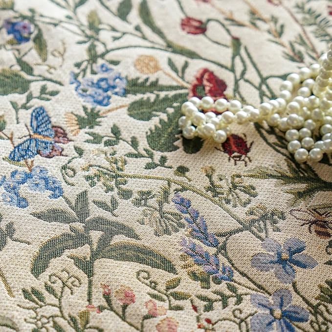 SUTAVIA French Floral Tablecloth Hand-Made Cotton Fabric with Lace Vintage Berry Garden Pattern Tabletop Sofa Cover Blanket for Home Holiday Party Decor (Red Floral, Oval, 52"x70")