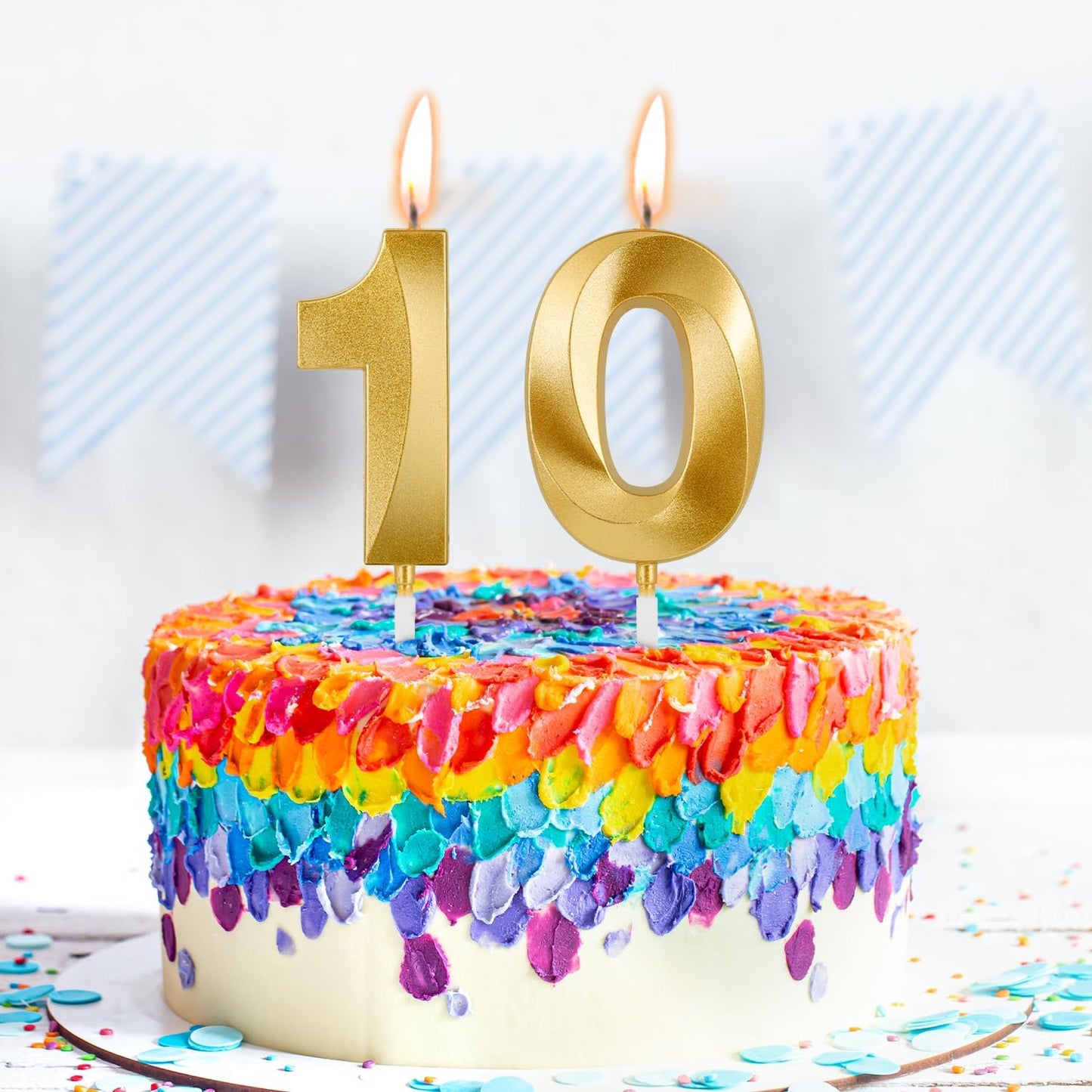 Birthday Candles, 1.96 Inch Number 10 Happy Birthday Candles, Number Candles Decoration for Birthday Party and Anniversary Celebration(Champagne Gold)