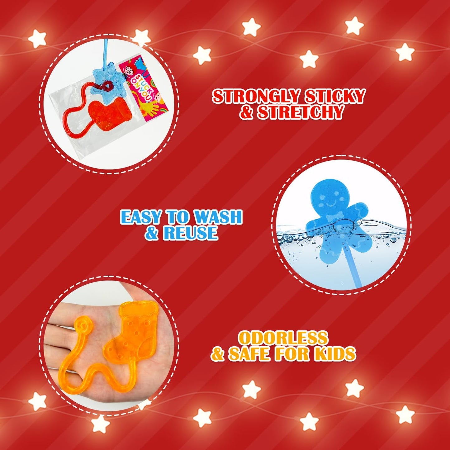 100 PCS Christmas Sticky Hands Party Favors Bulk for Kids,Christmas Goodie Bag Stocking Stuffers for Boys Girls, Holiday Classroom School Class Toys Prizes Gifts Treats Trinkets Giveaways for Students