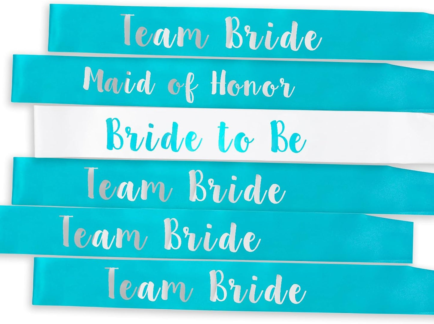 6 PACK Bachelorette Sashes for Bride and Bridesmaid, Teal Blue Maid of Honor Team Bride Sashes for Bridal Shower or Bachelor Party Decorations, Silver Letter