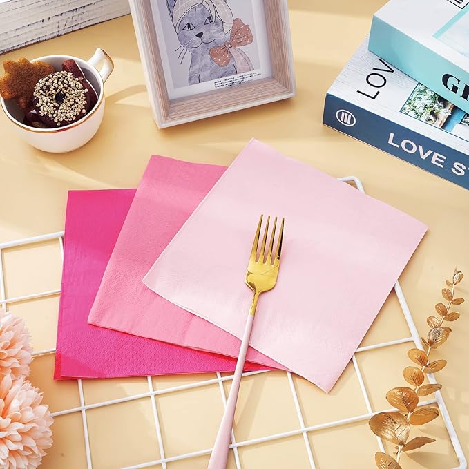 Whaline 150 Pack Pink Napkins 6.5 x 6.5 Inch 3 Colors Luncheon Napkin Pink Theme Disposable Paper Dinner Napkins for Party Celebration Gathering Supplies Table Decorations