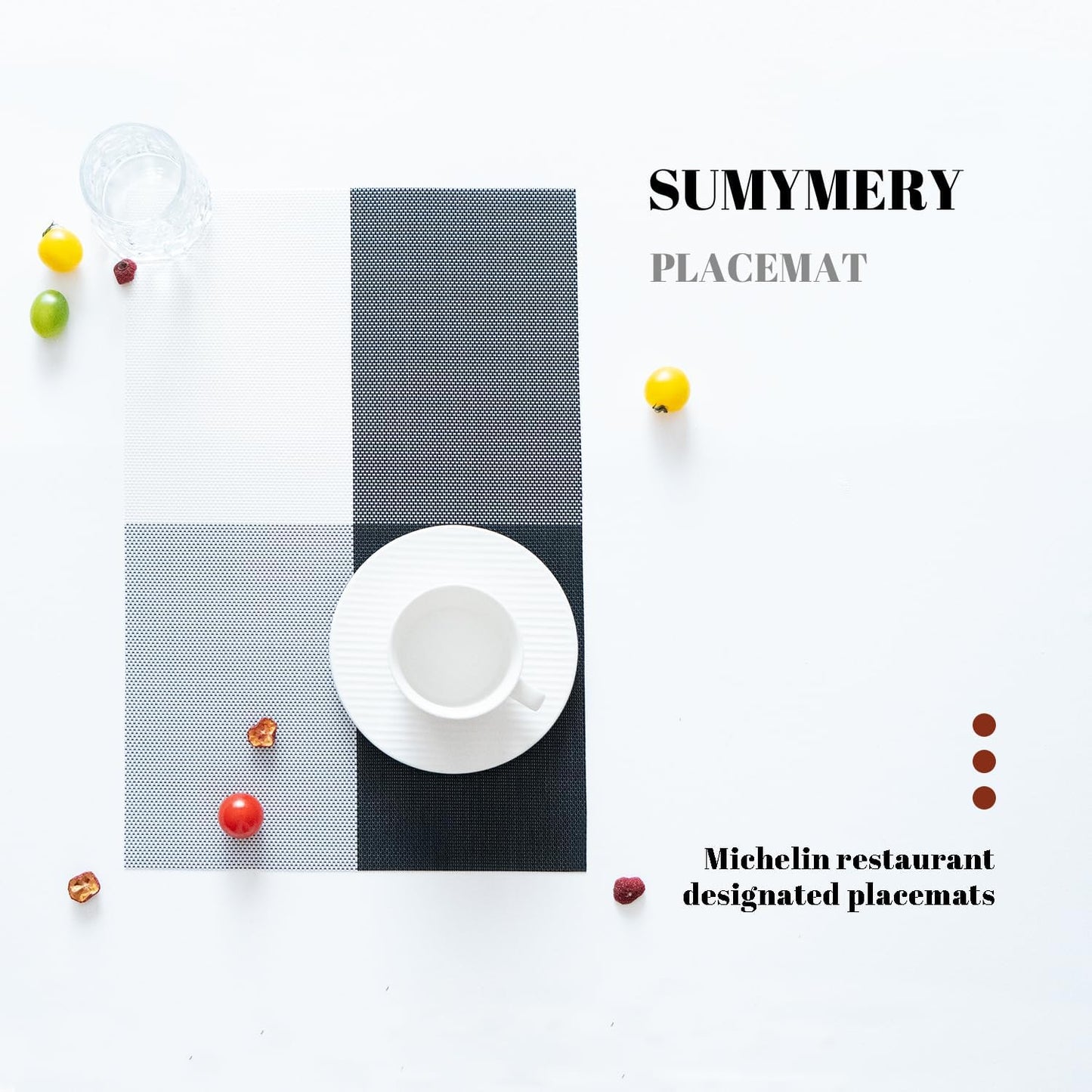Placemats Set of 6 Vinyl/Plastic Woven Place Mats for Kitchen Table Indoor/Outdoor Washable Placemat Wipeable Dining Table Mats (Grey Grid,6)