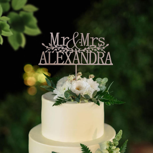 Wedding Cake Toppers in Mr and Mrs Cake Topper Personalized,16 Colors Cake Decoration,Custom Cake Topper Wedding Bride and Groom
