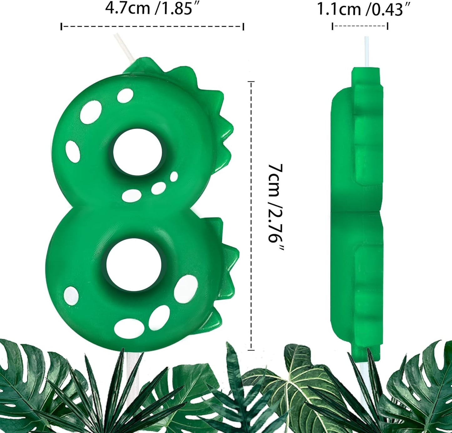 Number Birthday Candles(8 Candle Green) Dinosaur Shape Number Happy Birthday Cake Candles for Dinosaur Birthday Party Decoration Reunions Theme Party