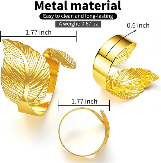 Gold Leaf Napkin Rings Set of 8,Metal Napkin Ring Holder Bulk for Holiday Party,Wedding,Banquet Elegant Table Setting,Classic Dining Room Decor (8)
