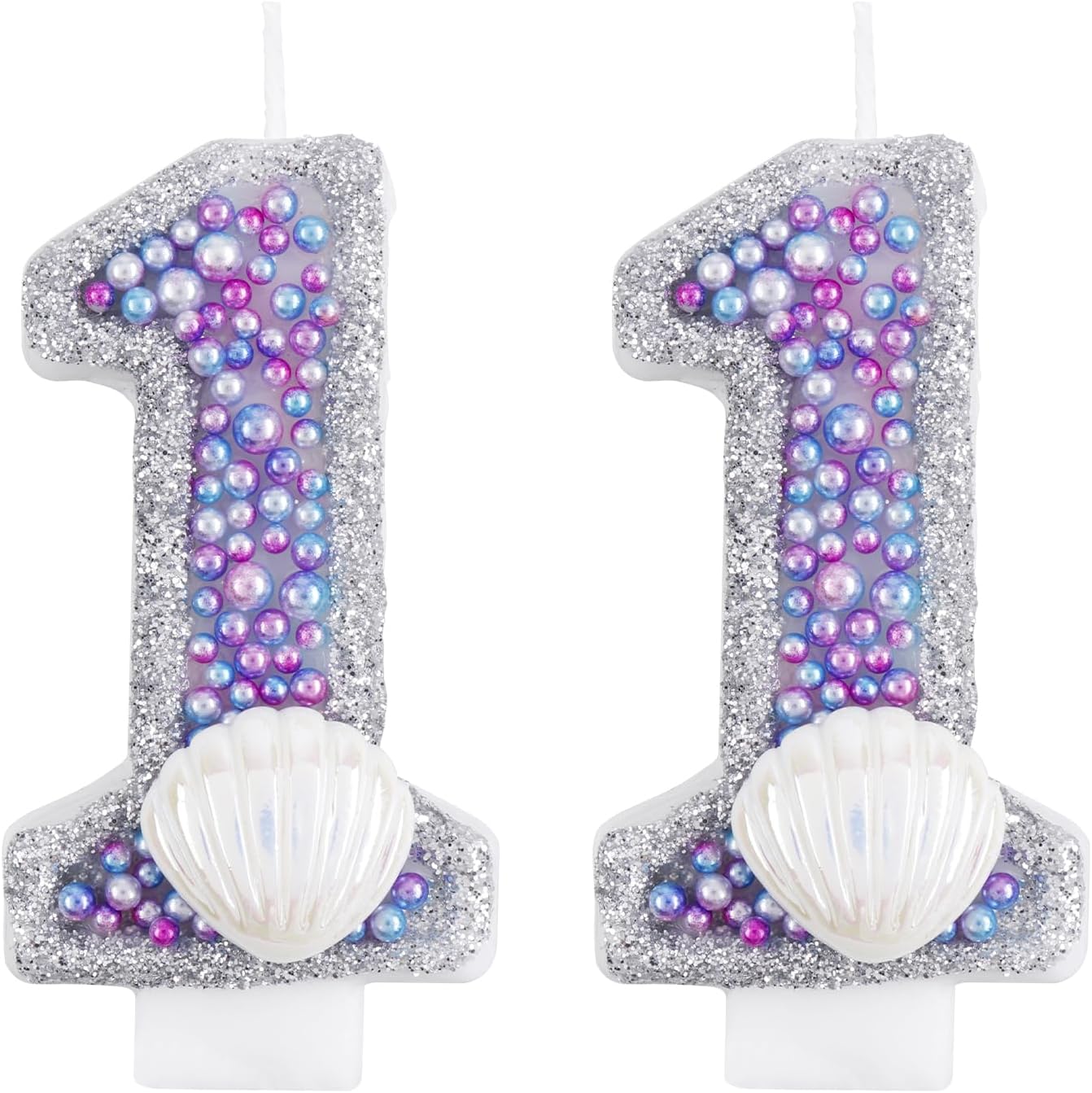 Girls Glitter 11 Birthday Candle, Pink Shell Sequins Blue Purple Pearls, Number 11 Candle for Boys Girls Birthday Cakes Mermaid Themed Birthday Decorations Party Supplies