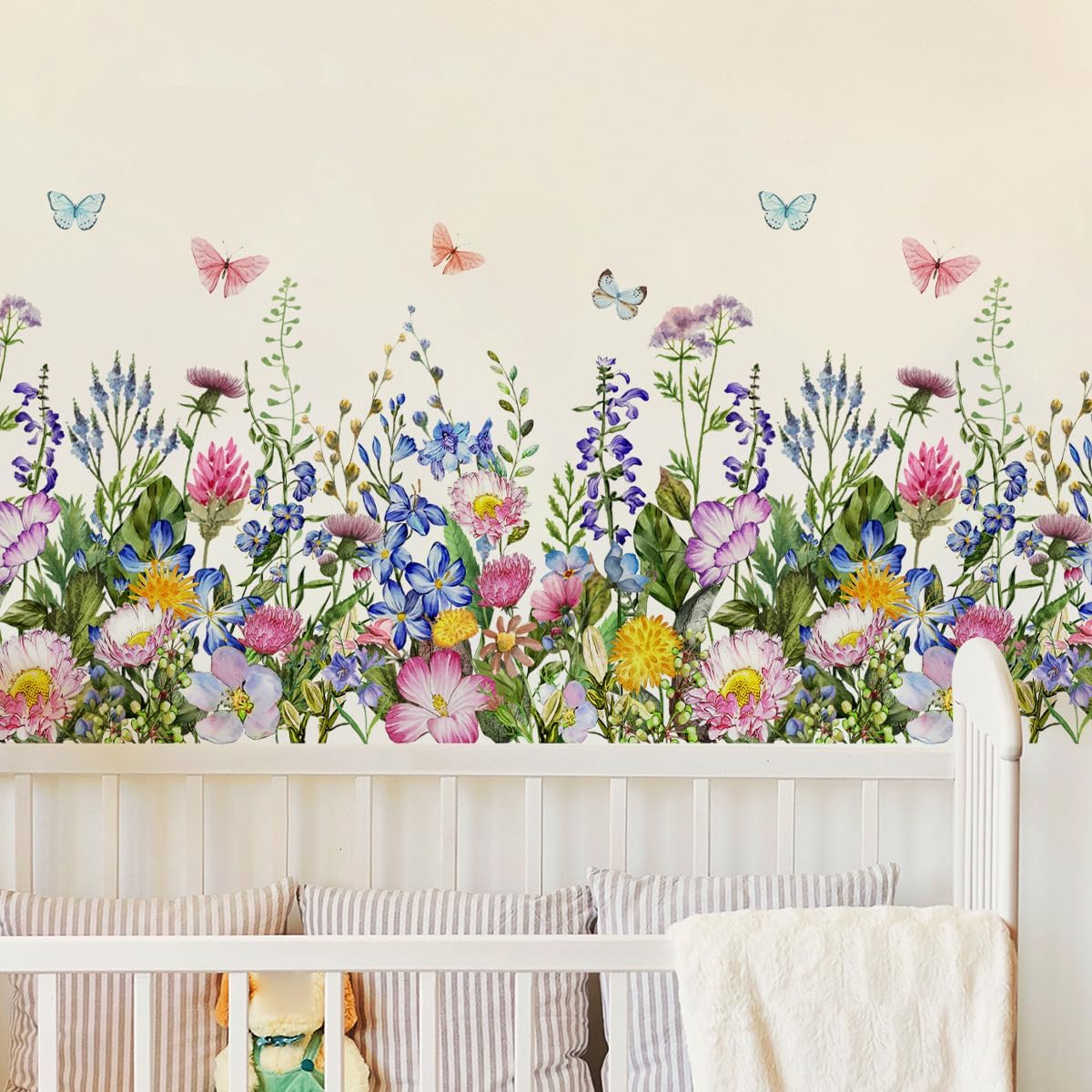 4 Pieces Flowers Wall Decals Vinyl Flowers Wall Stickers Removable Floral Murals Peel and Stick Colorful Flower Decor for Girls Bedroom Living Room Nursery (Butterfly)