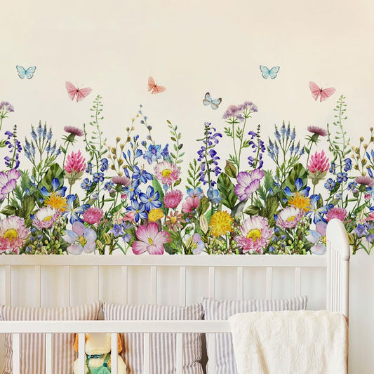 4 Pieces Flowers Wall Decals Vinyl Flowers Wall Stickers Removable Floral Murals Peel and Stick Colorful Flower Decor for Girls Bedroom Living Room Nursery (Butterfly)