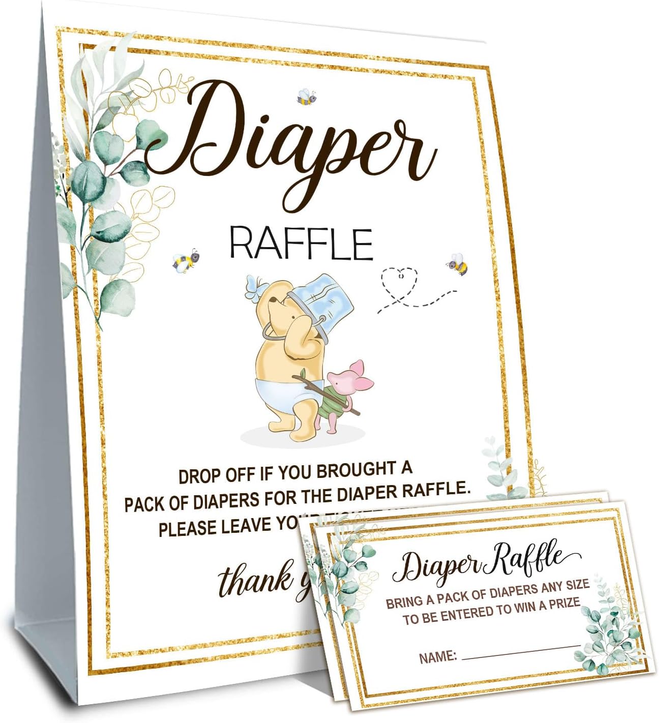Winnie Baby Shower Decorations-Baby Shower Games-Baby Shwoer Party Decor-Diaper Raffle-Baby Shower Table Sign Centerpieces-Baby Shower Games Pooh Birthday Supplies Party Decorations