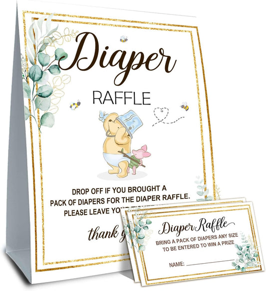 Winnie Baby Shower Decorations-Baby Shower Games-Baby Shwoer Party Decor-Diaper Raffle-Baby Shower Table Sign Centerpieces-Baby Shower Games Pooh Birthday Supplies Party Decorations