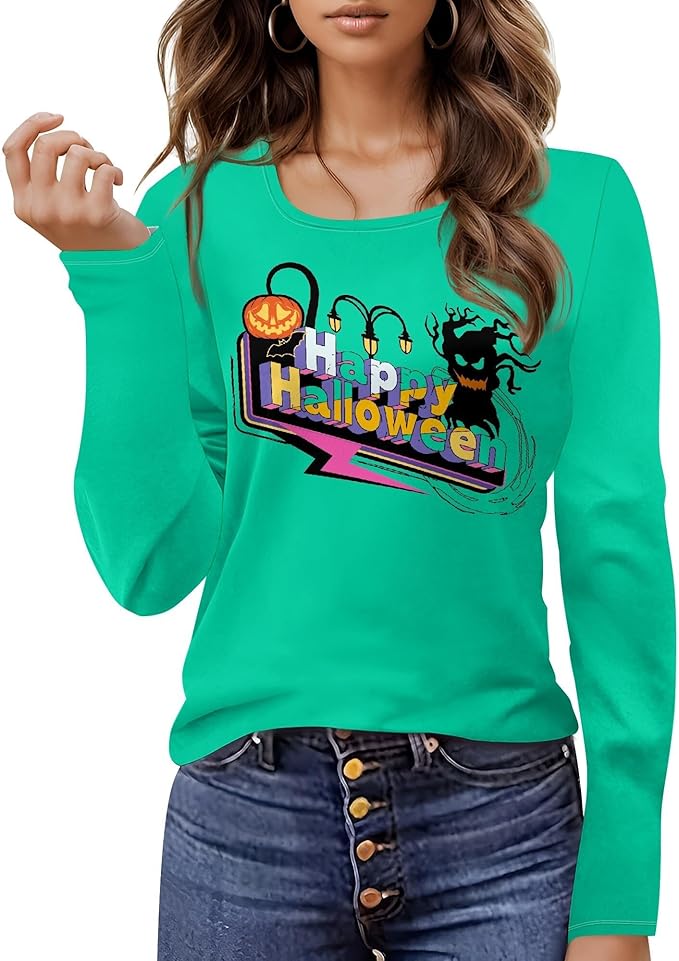 Halloween Sweatshirt Loose Fit U-Neck Spooky Graphic Sweatshirts Fall Halloween Costumes For Holiday Party 2025