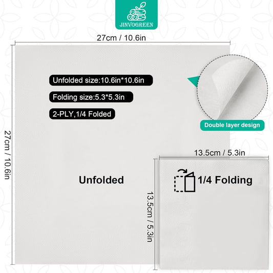 500 Count Cocktail Napkins Disposable 2-Ply White Beverage Paper Napkins Bulk for Bars, Lunch, Parties, Restaurant and Everyday Use - 5.3 x 5.3 Inch Folded